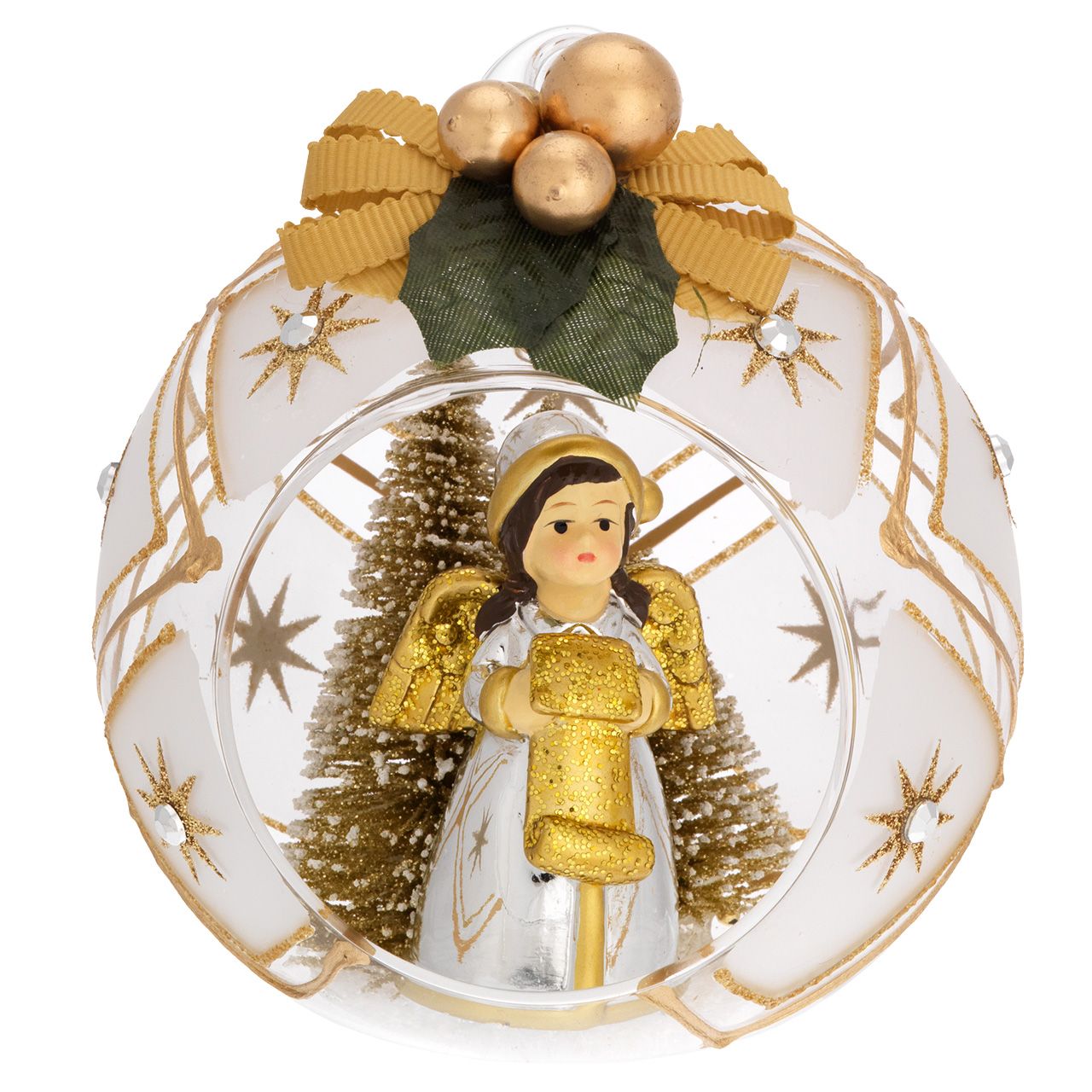 SFERA D. 10 DECO ORO CON ALBERELLI E FIOCCO - ANGELO PERGAMENA